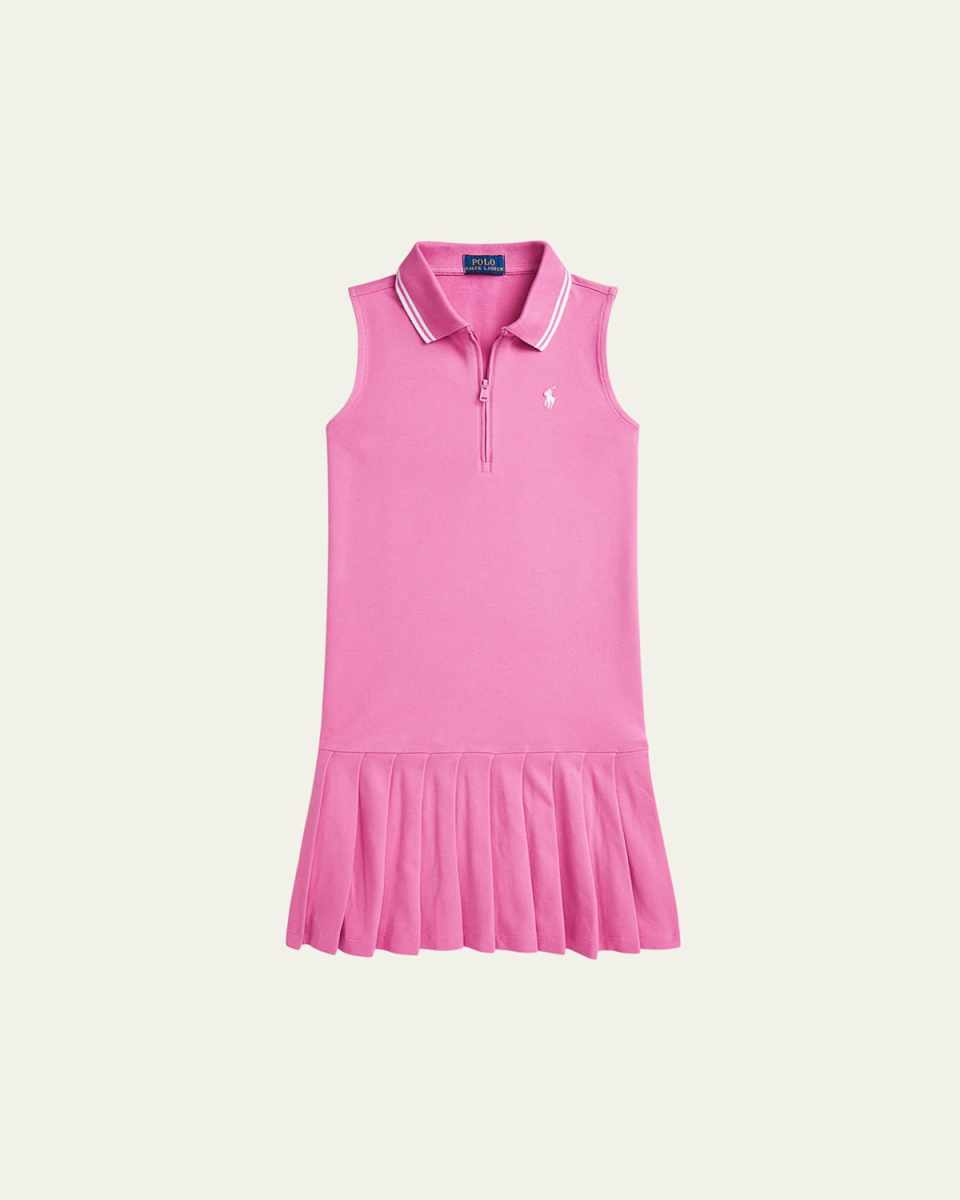 Girl's Pleated Mesh Polo Dress, Size S-X